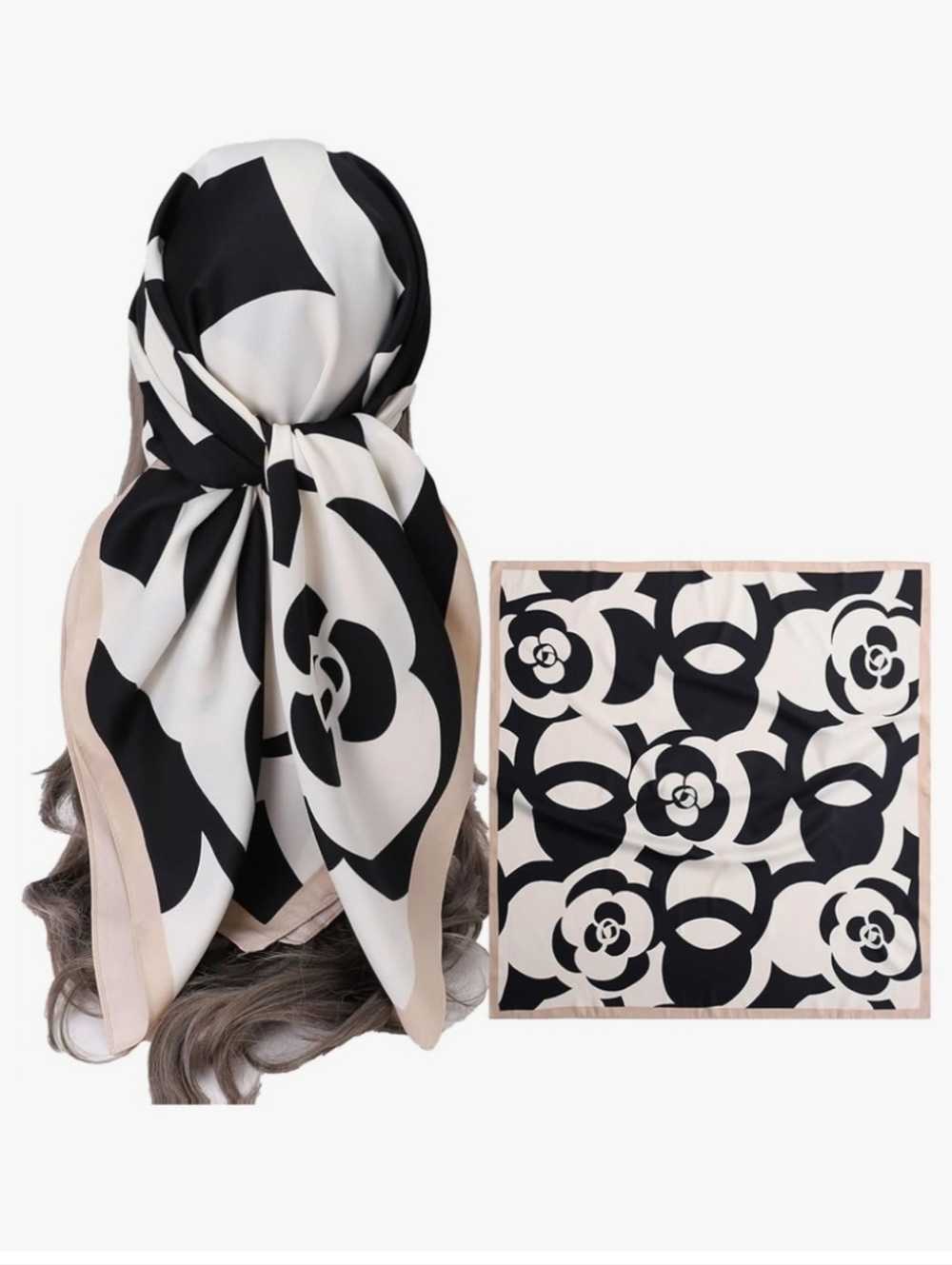 1 Left! Elegant Black and Cream Floral Scarf